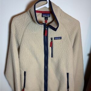 Patagonia Men's Cream Fleece Jacket with Navy Trim